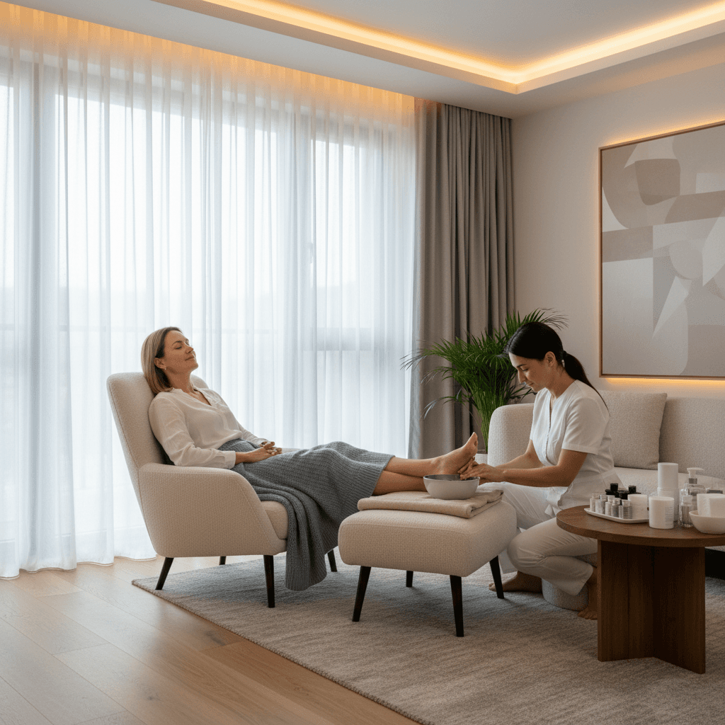 Person relaxing with closed eyes, embodying peaceful indoor relaxation