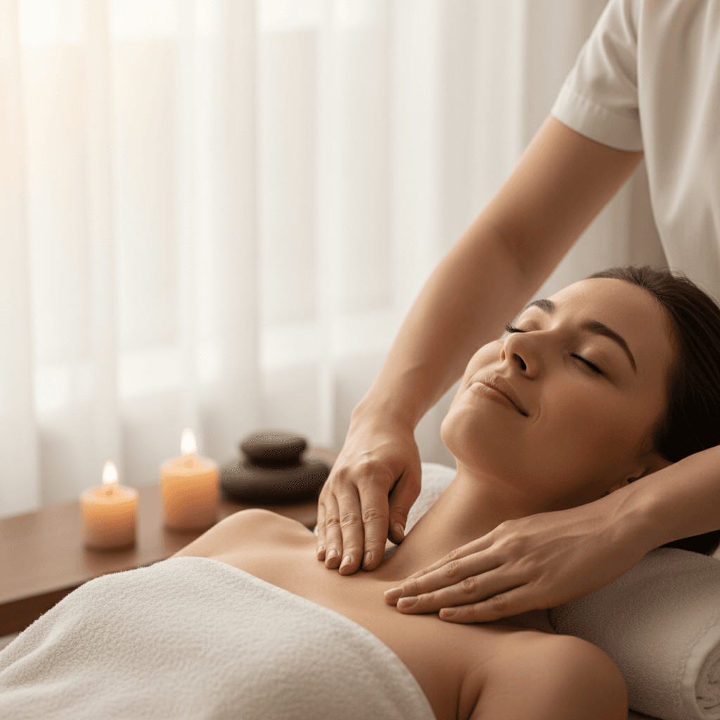 Ambiance apaisante avec serviettes douces et bougies